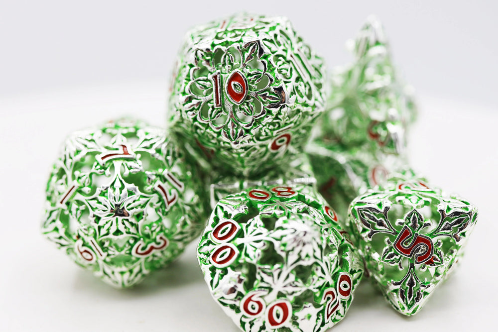 Fleur de Lis: Green - Hollow Metal RPG Dice Set