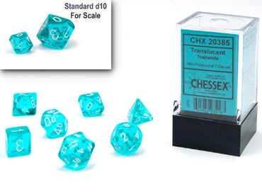 Translucent - Mini-Polyhedral - Teal w/White - 7-Die Set
