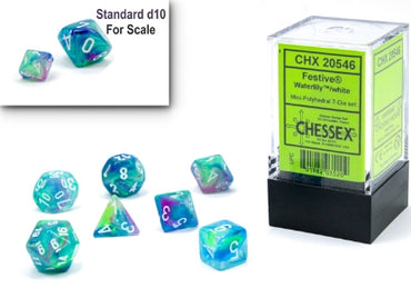 Festive - Mini Hedral - Waterlily w/White - 7-Dice Set