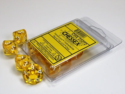 Translucent - Yellow w/White - Set of Ten d10s