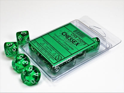 Translucent - Green w/White - Set of Ten d10s