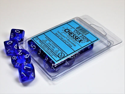 Translucent - Blue w/White - Set of Ten d10s