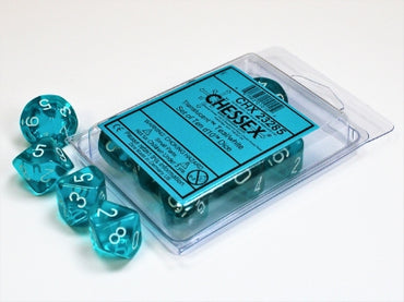 Translucent - Teal w/White - Set of Ten d10s