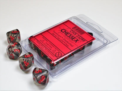 Translucent - Smoke w/Red - Set of Ten d10s