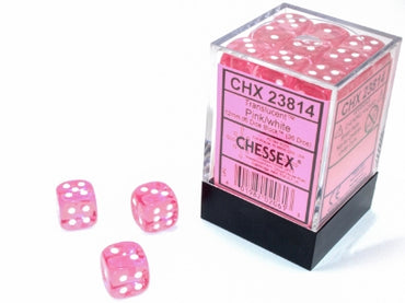 Translucent - Pink w/White - 12mm d6 Dice Bloack (36 dice)