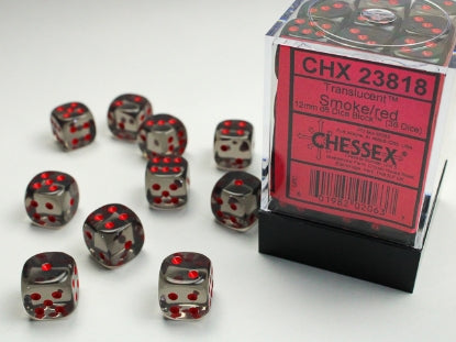 Translucent - Smoke w/Red - 12mm d6 Dice Bloack (36 dice)