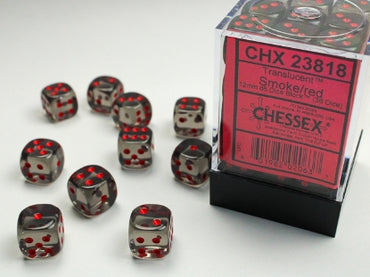 Translucent - Smoke w/Red - 12mm d6 Dice Bloack (36 dice)