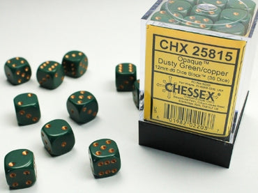 Opaque Dusty Green w/Copper 12mm d6 Dice Block (36 dice)