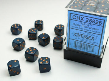 Opaque Dusty Blue w/Copper 12mm d6 Dice Block (36 dice)