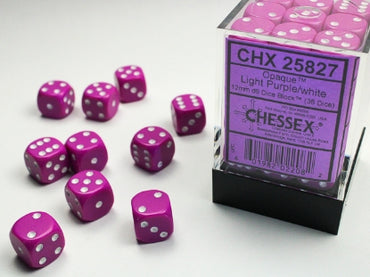 Opaque Light Purple w/White 12mm d6 Dice Block (36 dice)