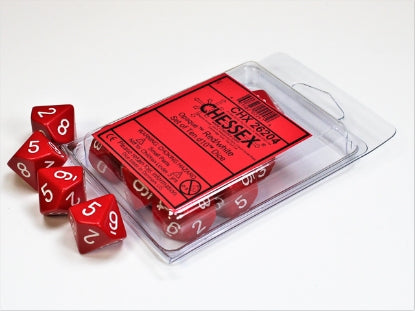 Opaque - Red w/White - Set of Ten d10s