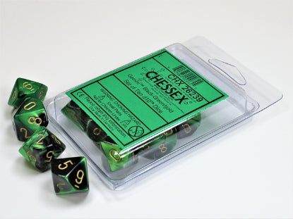 Gemini - Black-Green w/Gold - Set of Ten d10s
