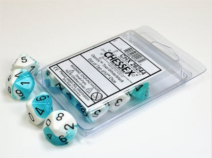 Gemini - Teal-White w/Black - Set of Ten d10s