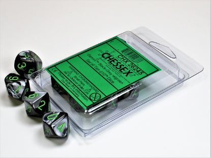 Gemini - Black-Grey w/Green - Set of Ten d10s