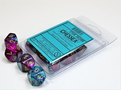 Gemini - Purple-Teal w/Gold - Set of Ten d10s