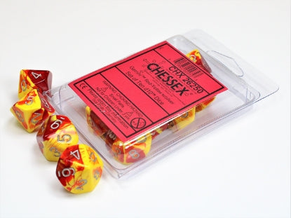 Gemini - Red-Yellow w/Silver - Set of Ten d10s