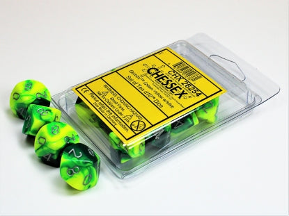 Gemini - Green-Yellow w/Silver - Set of Ten d10s