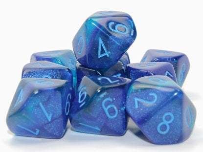 Gemini - Blue-Blue w/Light Blue Luminary - Set of Ten d10s