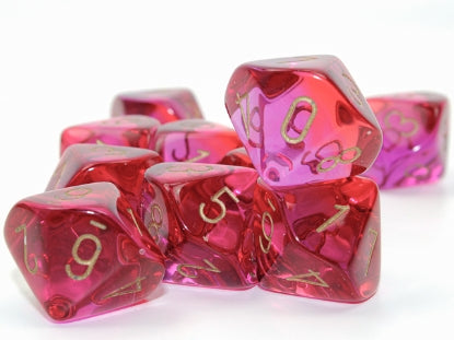 Gemini - Translucent Red-Violet w/Gold - Set of Ten d10s