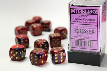 Gemini - Purple-Red w/Gold - 16mm d6 Dice Block (12 dice)