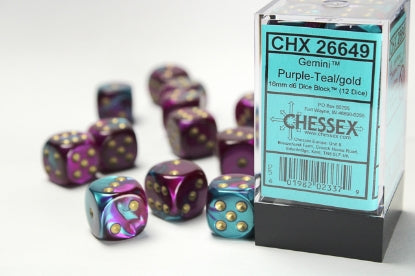 Gemini - Purple-Teal w/Gold - 16mm d6 Dice Block (12 dice)