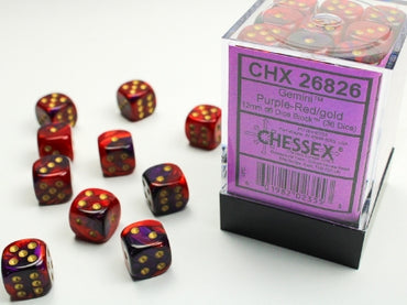 Gemini - Purple-Red w/gold - 12mm d6 Dice Block (36 dice)