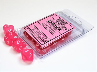 Frosted - Pink w/White - Set of Ten d10s