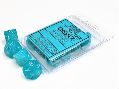 Cirrus - Aqua w/Silver - Set of Ten d10s