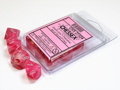 Ghostly Glow - Pink w/Silver - Set of Ten d10s