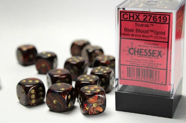 Scarab - Blue Blood w/Gold - 16mm d6 Dice Block (12 dice)