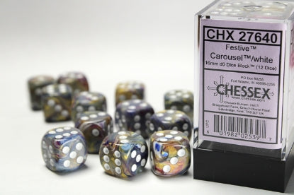 Festive - Carousel w/White - 16mm d6 Dice Block (12 dice)