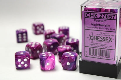 Festive - Violet w/White - 16mm d6 Dice Block (12 dice)