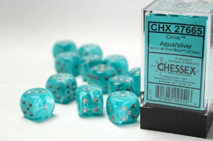 Cirrus - Aqua w/Silver - 16mm d6 Dice Block (12 dice)