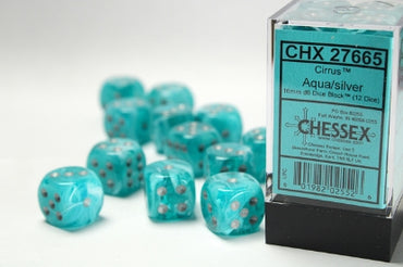 Cirrus - Aqua w/Silver - 16mm d6 Dice Block (12 dice)
