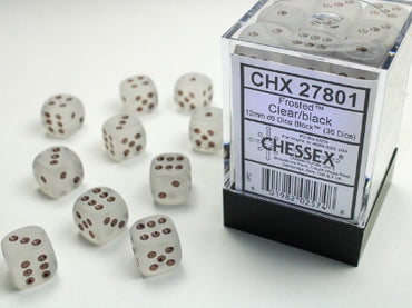 Frosted - Clear w/Black - 12mm d6 Dice Block (36 dice)