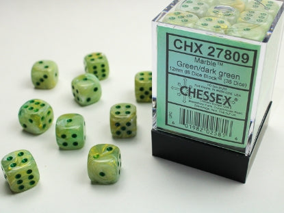 Marble - Green w/Dark Green - 12mm d6 Dice Block (36 dice)