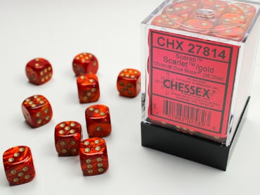 Scarab - Scarlet w/Gold - 12mm d6 Dice Block (36 dice)