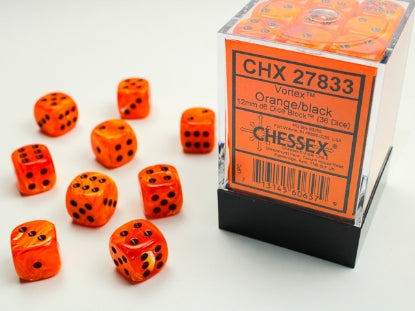 Vortex - Orange w/Black - 12mm d6 Dice Block (36 dice)