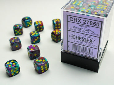 Festive - Mosaic w/Yellow - 12mm d6 Dice Block (36 dice)