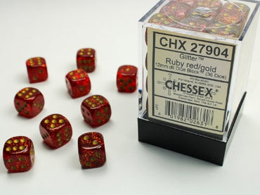 Glitter - Ruby w/Gold - 12mm d6 Dice Block (36 dice)
