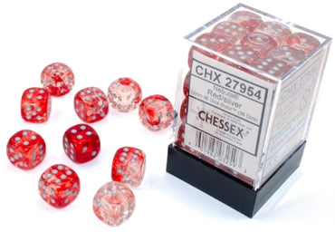 Nebula - Red w/Silver Luminary - 12mm d6 Dice Block (36 dice)