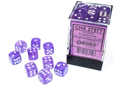 Borealis - Purple w/White - 12mm d6 Dice Block (36 dice)