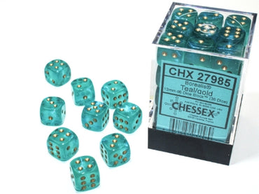 Borealis - Teal w/Gold Luminary - 12mm d6 Dice Block (36 dice)