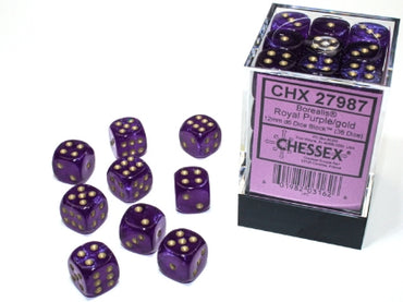 Borealis - Royal Purple w/Gold Luminary - 12mm d6 Dice Block (36 dice)