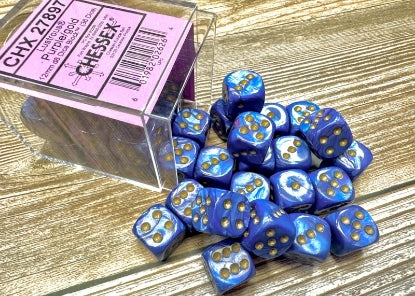 Lustrous - Purple w/Gold - 12mm d6 Dice Block (36 dice)