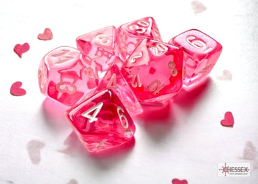 Translucent - Mini-Polyhedral - Pink w/White - 7-Die Set