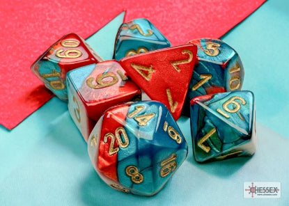 Gemini - Mini-hedral - Red-Teal w/Gold - 7-Die Set