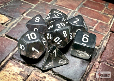 Translucent - Smoke w/White - Polyhedral 7-Dice Set