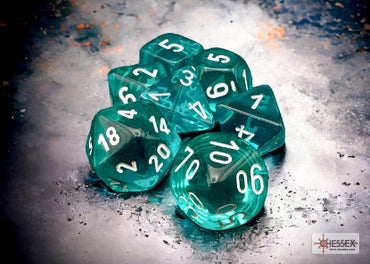 Translucent - Teal w/White - Polyhedral 7-Dice Set