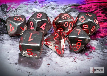 Translucent - Smoke w/Red - Polyhedral 7-Dice Set